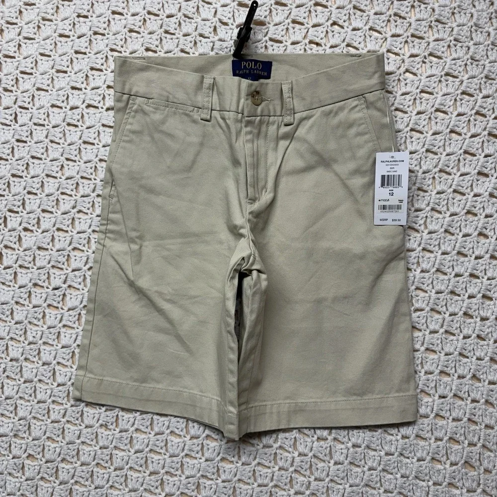 New Ralph Lauren Boy's Shorts Sz 12 Chino Khaki Beige Flat Front School Casual